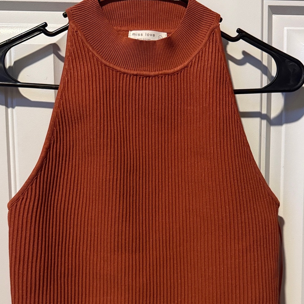 Miss Love Women's Sleeveless Ribbed Tank Top - Terracotta